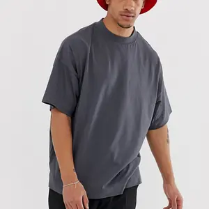 OEM Service Fashion Blank Style Loose Dropped Shoulder Sleeves Ribbed Round Neck Oversize T-Shirt