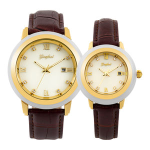 Elegante reloj de jade sintético con caja de aleación de oro, marcadores de diamantes y correa de cuero PU marrón – Reloj de cuarzo Miyota para mujer - Product Image 1