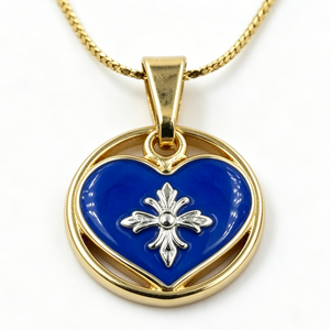 Pendentif en alliage de zinc plaqué or avec émail bleu et motif croix argentée pour bijoux sur le thème de l'amour - Product Image 3