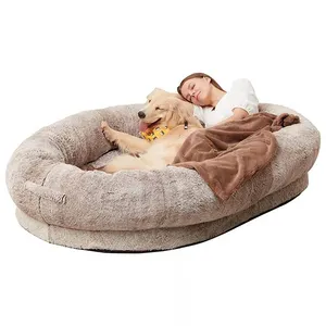 Tempat tidur tas kacang besar, sarang bulu palsu Sofa malas lembut tidur hewan peliharaan musim dingin hangat tidur siang BeanBag tempat tidur anjing manusia