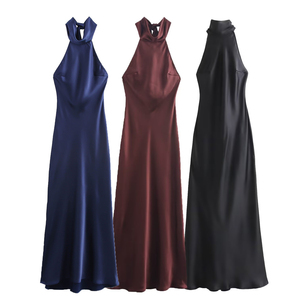 KP & ZA 2025 été nouvelle mode Damen Beleuchtung cou titulaire Rucken perd Seiden Satin Texture formelle Midi longueur robe florale - Product Image 6