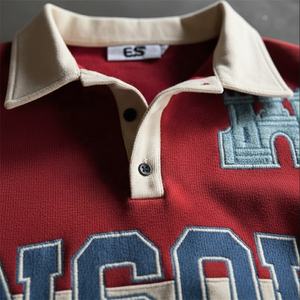 ES メンズ 100% コットン ヘビーウェイト 長袖 カラーブロック ルーズフィット エコフレンドリー 抗ピリング プリント カスタム刺繍 メンズ Tシャツ - Product Image 2