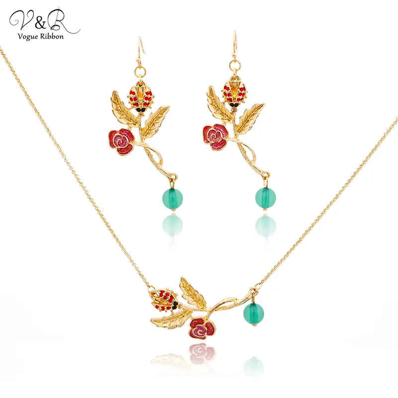 Set Perhiasan Desainer-Tanaman Anting Jatuh Bunga dan Kalung Bunga Set-Set Perhiasan Daftar TFS-Z-0948