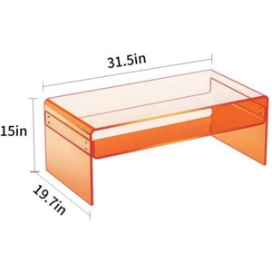 Homary Acrylic End <strong>Table</strong> Round Side <strong>Table</strong> Acrylic <strong>Record</strong> <strong>Player</strong> <strong>Table</strong> with Storage Shelf Clear Side Nightstand (Orange) - Product Image 5