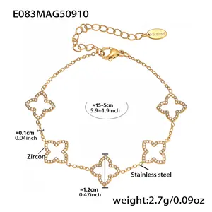 Haut de gamme 18K Plaqué Or De Luxe Grande Roue Niche Bracelet Plein Diamant Fleur À Quatre Feuilles Bracelets De Mode Élégant En Acier Inoxydable - Product Image 5