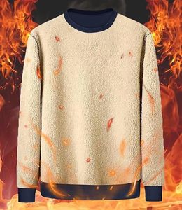 Sudaderas con forro de Sherpa para <span class=keywords><strong>hombre</strong></span> de peso pesado rojo, jersey de lana, Tops básicos, jersey de lana cálido para invierno, sudaderas de cuello redondo - Product Image 3