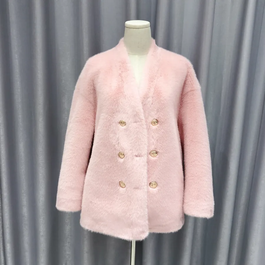 Wholesale luxury Loose overcoat double-breasted mink fur pink faux fur coat plus size women's clothing cheap price