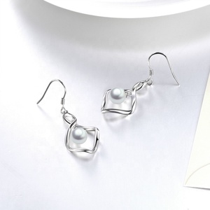 Trendy Jewelry 925 Sterling Silver 7mm Freshwater Pearl Drop <strong>Infinity</strong> Hook <strong>Earrings</strong> for Women - Product Image 3