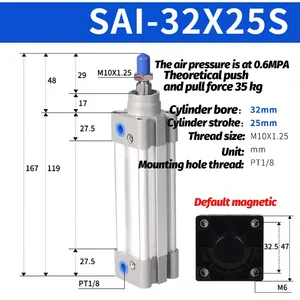 กระบอกลมนิวแมติกแบบมาตรฐาน Airtac รุ่น SAI 32 40 ซีรีส์ กระบอกลมแบบสองทางมาตรฐาน SAI32 SAI40-25 50 75 100 - Product Image 6