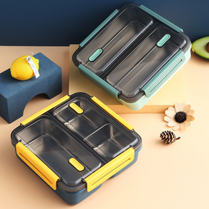 ESCART top vente de qualité alimentaire 304 boîte à bento en acier inoxydable 3 compartiments métal silicone joint anneau carré boîte à lunch - Product Image 5