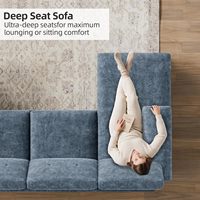 Ensemble de canapé sectionnel rectangulaire moderne 4 places avec double chaise longue, structure en bois massif, mousse à mémoire de forme, revêtement en lin gris foncé