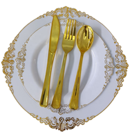 Assiettes de présentation en plastique royal antique blanc noir or bord rose fêtes de mariage restaurants-accessoires de dîner jetables