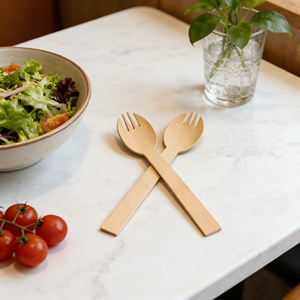 Cuchara y Tenedor 2 en 1 de Bambú Natural para Cocina, Vajilla de Madera Orgánica, con Logotipo Personalizado, Paquete al por Mayor, Precio Económico - Product Image 1