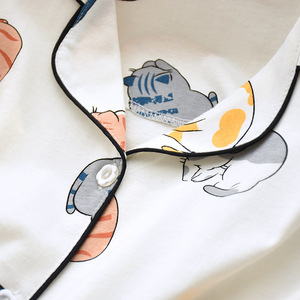 PJ-047 Conjunto de Pijama de Ganchillo para Mujer, Primavera Otoño, Fino, Manga Larga, 100% Algodón, Cárdigan Estampado para Estar en Casa - Product Image 5