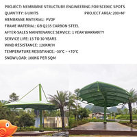 Structure de parasol moderne vert forêt à poteau unique avec membrane tendue, pavillon pare-soleil cantilever pour piscine, parc aquatique, hôtel, etc.