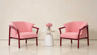 Fauteuil d'appoint en bois massif et tissu rose pour hôtel, chambre d'hôtes, hall, mobilier commercial FF&E