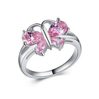 Ventes directes d'usine de haute qualité papillon européen et américain créatif incrusté de couleur cristal Zircon anneau