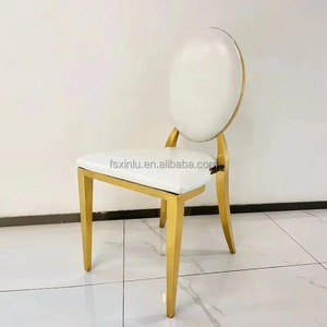 Mobília luxuosa do metal de aço inoxidável empilhável moderno do ouro redondo partido traseiro que janta a cadeira do banquete para cadeiras do evento do casamento