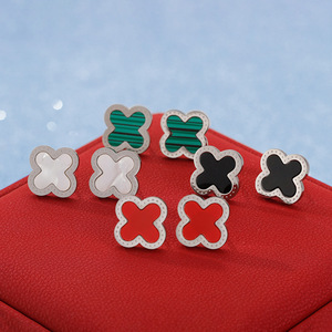 Wholesale of <strong>UK</strong> US Fashion Classic <strong>Earrings</strong> Oil Dripping Transportation Lucky Clover Flowers <strong>Titanium</strong> Steel <strong>Earrings</strong> Wholesale - Product Image 1