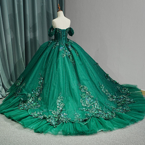 Luxury <b>Dark</b> <b>Green</b> Shiny Evening <b>Formal</b> Gowns <b>Dresses</b> With Long Tail Jancember 6732-1 - Product Image 3
