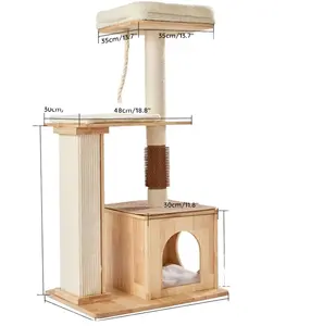 Customized Decor Style Natural Solid Wood Cat Tree for Large/Small Cats with Sisal Scratching Post and Apartment
