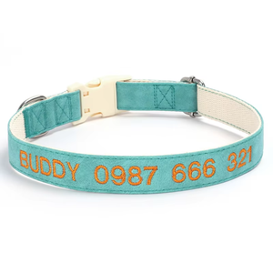 Collare Personalizzato Cobello per Cani e Gatti, Ricamato in Pelle e Cotone, Motivo Solido, Imbottito con Strisce Riflettenti, Nastri Regolabili - Product Image 6