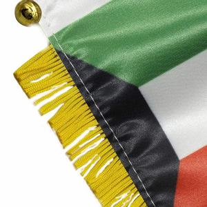 Drapeau de voiture personnalisé en satin du Koweït, mini-drapeau avec pompons jaunes - Product Image 5