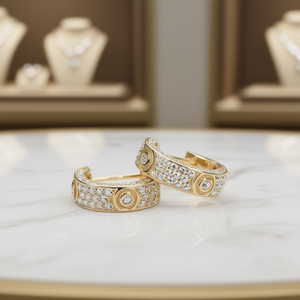 Orecchini a Cerchio di Lusso in Oro Massiccio 18K con Diamanti, Taglio Brillante Rotondo, Design Geometrico, per Uso Quotidiano Femminile - Product Image 2