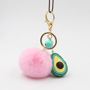 Porte-clés mignon en forme d'avocat pour femmes, pendentif pour sac de voiture, porte-clés en carton, cadeau pour femmes et filles, porte-clés en fausse fourrure avec <span class=keywords><strong>pompon</strong></span> - Product Image 2