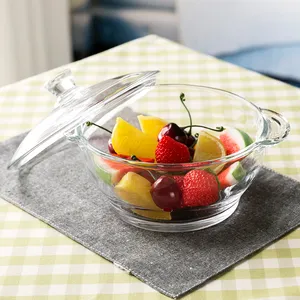透明圆形玻璃无塑料盖有盖子的砂锅容易抓起和带玻璃盖的玻璃烹饪碗