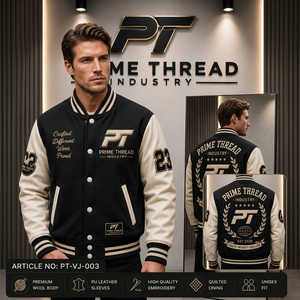 เสื้อแจ็คเก็ตวินด์เบรกเกอร์สั่งทำพิเศษ ตัวเสื้อทำจากผ้าขนสัตว์ แขนเสื้อทำจากหนัง PU ปักโลโก้ ทรงยูนิเซ็กซ์ เสื้อแจ็คเก็ตวาร์ซิตี้สำหรับฤดูหนาว แบบ Letterman - Product Image 1