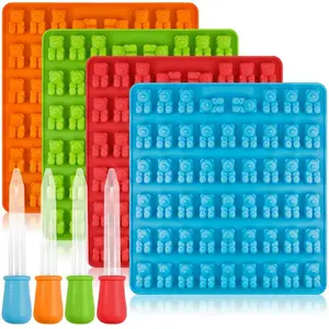 53 Holes Bear Droppers Gummy Candy Silicone Molds Chocolate Dinosaur Sugar Form Cake Decoration Tool with Dropper DIY Cake Candy