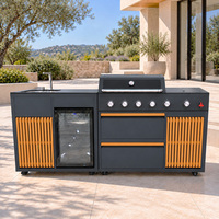 Îlot de cuisine extérieur en acier inoxydable 304 durable en forme de L, avec barbecue pour les fêtes sur la terrasse