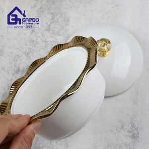 セラミック食器高級ディナーセットゴールデン効果小190ml磁器スナックボウルかわいいセラミックキャンディポットふた付き - Product Image 3