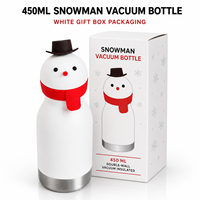 Bouteille isotherme en acier inoxydable de 450 ml avec tête de renne en silicone détachable et motif flocon de neige, cadeaux d'affaires populaires pour Noël