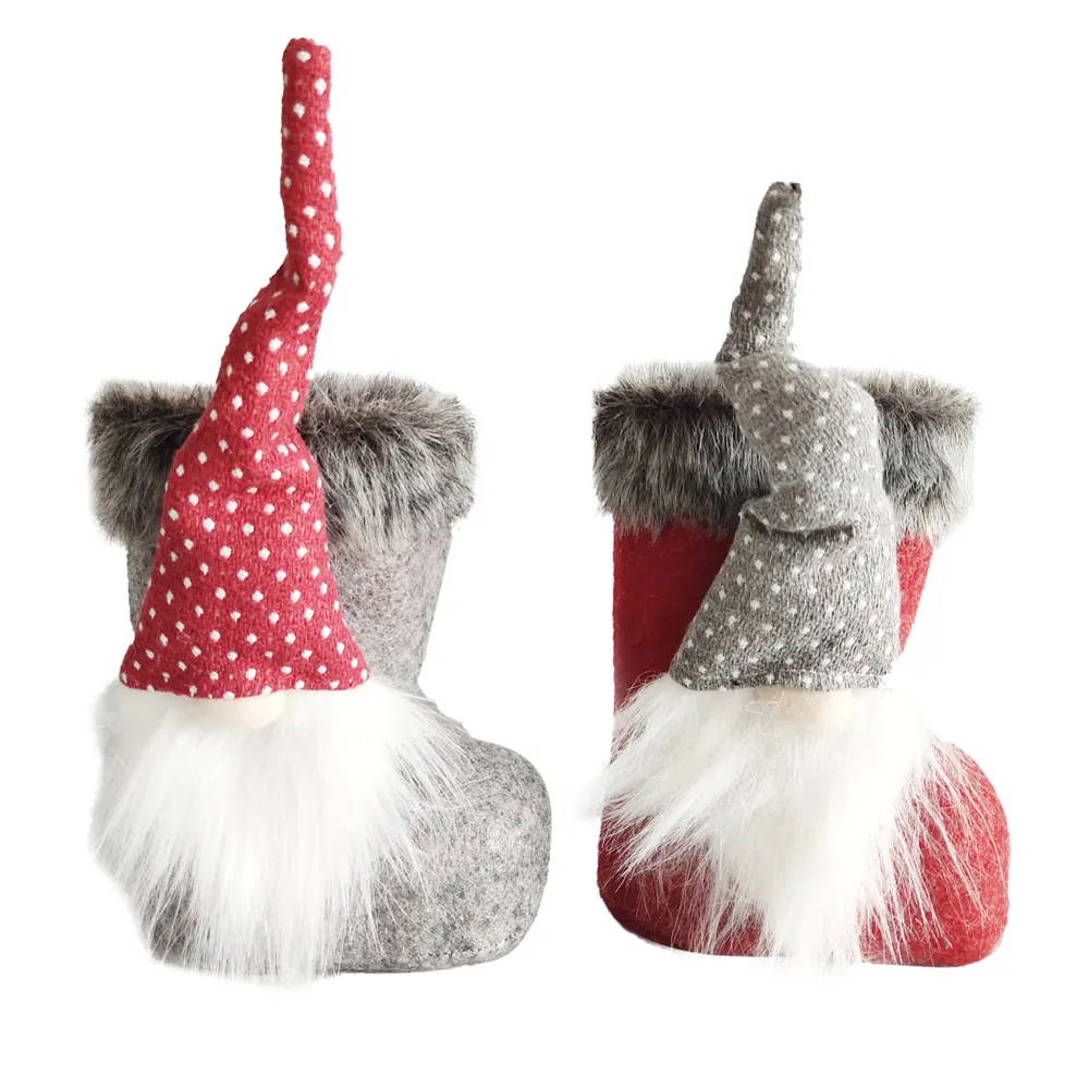 wholesale plush nordic gnome candy boot santa claus chocolate holder christmas candy shoe xmas ornament