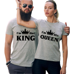 T-shirts imprimés « I'm His Q I'm Her K » pour hommes et femmes, décontractés, respirants, anti-boulochage, pour couples, été, vente chaude, graphiques Harajuku - Product Image 1