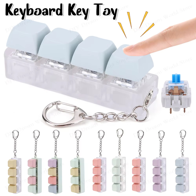 Custom Design Light Keychain Cartoon Plastic UV Printing Mini Keyboard Stress Relief Fidget Toy