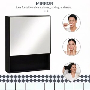 <span class=keywords><strong>Armoire</strong></span> à <span class=keywords><strong>pharmacie</strong></span> murale <span class=keywords><strong>noire</strong></span> étanche en acier inoxydable avec miroir, 3 étagères ouvertes pour salle de bain - Product Image 4