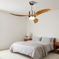 Ventilateur de plafond en bois massif de style nordique minimaliste à faible bruit avec 3 pales pour restaurant, vendu directement par l'usine