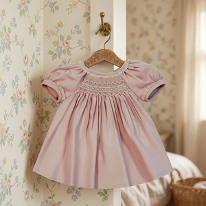 Elegant Soft Cute Smocked Toddler Handmade Dress with Smocked Embroidery - Product Image 1