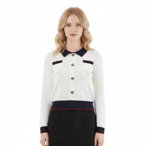 Spring Summer Pockets Women's Cardigan Sweater Long Sleeved Knitted Winter Decorated With Button Casual
