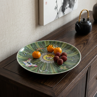Assiette murale en céramique artisanale, peinte à la main, motif chou, insecte, chauve-souris, pêche, style oriental, décorative, porte-bonheur