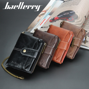 กระเป๋าสตางค์แบบสั้นสำหรับผู้ชาย Baellerry สีดำ หนัง PU พร้อมสายคล้องกันขโมย ช่องใส่บัตรหลายช่อง ช่องใส่เหรียญแบบซิป ใช้ได้ทุกวัน - Product Image 4