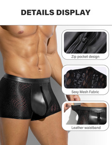AK sexy phía trước mở Mens đồ lót boxer da lưới đồ lót thoáng khí của nam giới Boxer Briefs với zip - Product Image 6