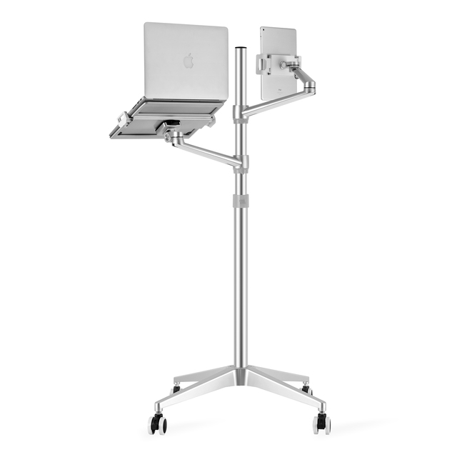 Wholesale 2-in-1 Rolling Dual Arm Tablet and Laptop Floor Stand Metal Material