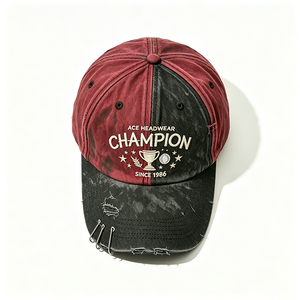 Casquette Dad Hat Bicolore Vintage Effet Vieilli en Toile de Coton Lavée avec Bordure Effilochée Unisexe pour Broderie et Lettres - Product Image 3