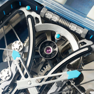 Men's light blue <b>rubber</b> strap crystal tourbillon <b>watch</b>, tonneau-shaped skeleton mechanical <b>watch</b> - Product Image 3
