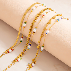Bracelet de perles à double rangée, couleur or 18 carats, bijoux pour femmes à porter au quotidien - Product Image 2