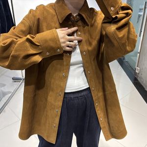 <span class=keywords><strong>Giacca</strong></span> in Vera <span class=keywords><strong>Pelle</strong></span> Scamosciata Oversize Monopetto da Donna Autunno 2025 - Product Image 4